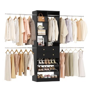 Besiost Wooden Closet System with Shoes Shelf and Drawer, Closet Organizer Storage with Drawer - 1 of 4