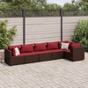 vidaXL 6 Piece Patio Lounge Set with Cushions - Brown Poly Rattan Outdoor Garden Patio Furniture - 2 of 4