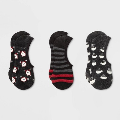 Women's Coffee And Alarm 3pk Liner Socks - Xhilaration™ Gray/Black 4-10