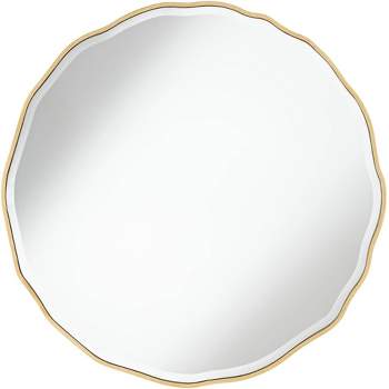Noble Park Lissa Round Vanity Decorative Wall Mirror Modern Beveled Edge Gold Waved Wood Frame31 1/2" Wide for Bathroom Bedroom Living Room Home House