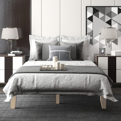Natural Finish Full Size Wooden Bed Frame with Slats