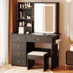 DYHOME Makeup Vanity Desk with Mirror and Lights & Charging Station, with 6 Drawers, Jewelry Storage, Make Up Table Set, Makeup Desk Stool Included - 1 of 4