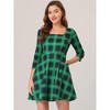 INSPIRE CHIC Women's Plaid Square Neck Pockets High Waist 3/4 Sleeve A-Line Dress - 2 of 4