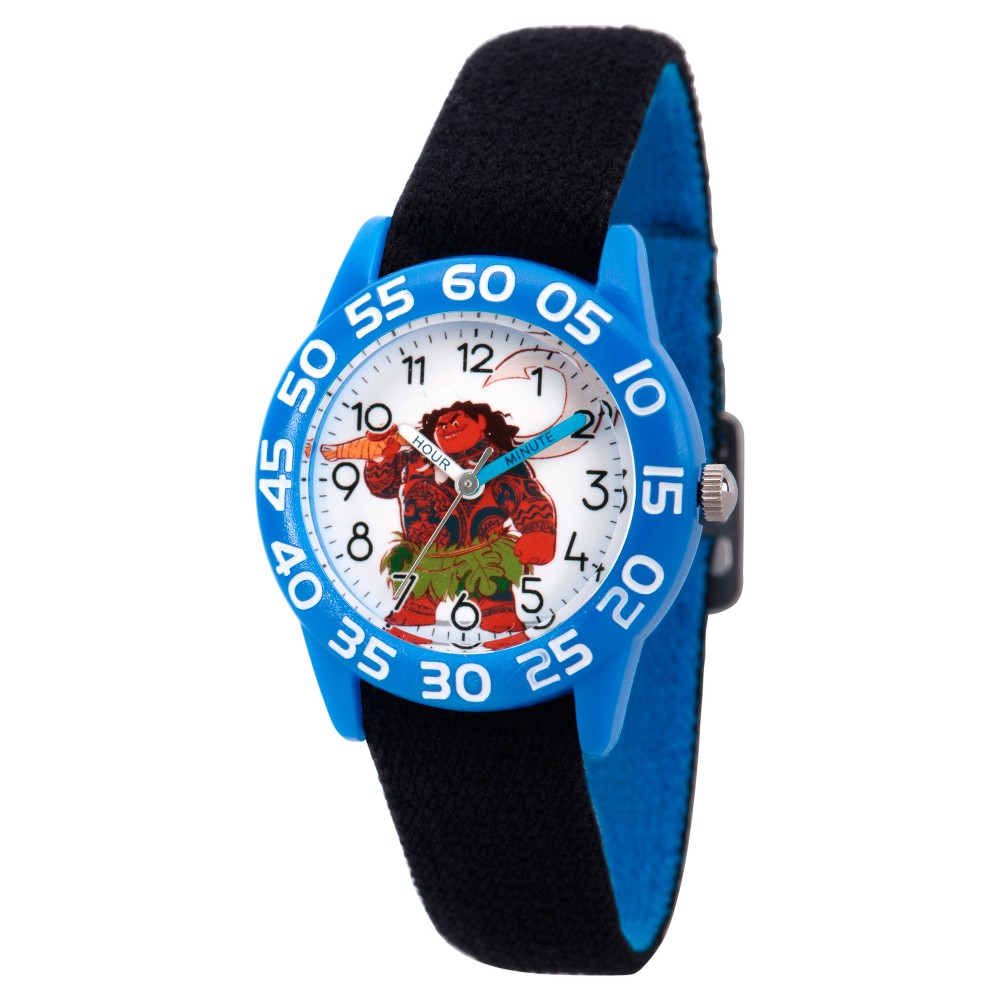 Photos - Wrist Watch Disney Boys'  Moana, Maui Blue Plastic Time Teacher Watch - Black and Blue 