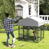 PawHut Outdoor Dog Kennel, Welded Wire Dog Run with 360° Rotating & 4 Levels Adjustable Bowls, Waterproof & UV Resistant Cover, 3.9' x 3.9' x 4.5' - 2 of 4