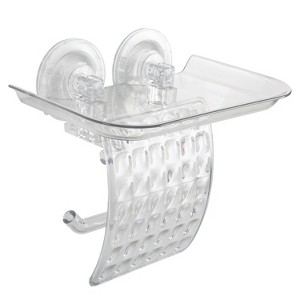 Power Lock Suction Toilet Paper and Phone Holder Clear - Bath Bliss - 1 of 4