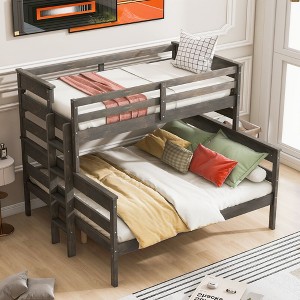 CAVINAS Twin XL over Queen Size Bunk Bed Convertible Wood Bed Frame with Guardrail and Ladder for Bedroom - 1 of 4