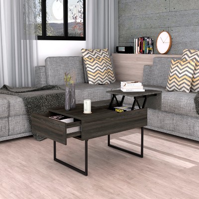 Vynxaria Lift Top Coffee Table with Hidden Storage - Carbon Espresso/Onyx Finish