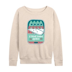 Women's - Instant Message - Need Space Tin Fish Lightweight French Terry Wide Neck Long Sleeve Shirt - 1 of 4