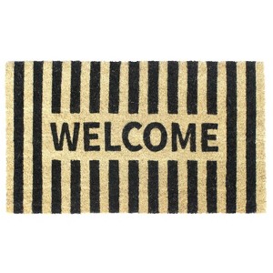 RugSmith Black Machine Tufted Welcome Stripe Doormat - 1 of 4