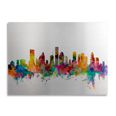 Michael Tompsett 'Houston Texas Skyline' Floating Brushed Aluminum Art