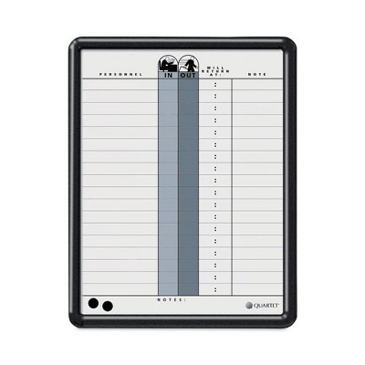 Quartet Employee In/Out Board, 11 x 14, Porcelain White/Gray Surface, Black Plastic Frame