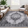 Faux Wool Vintage Printed Area Rug with Non Slip Backing Machine Washable Stain Resistant  Soft  Accent Carpet for Indoor Places - 2 of 4