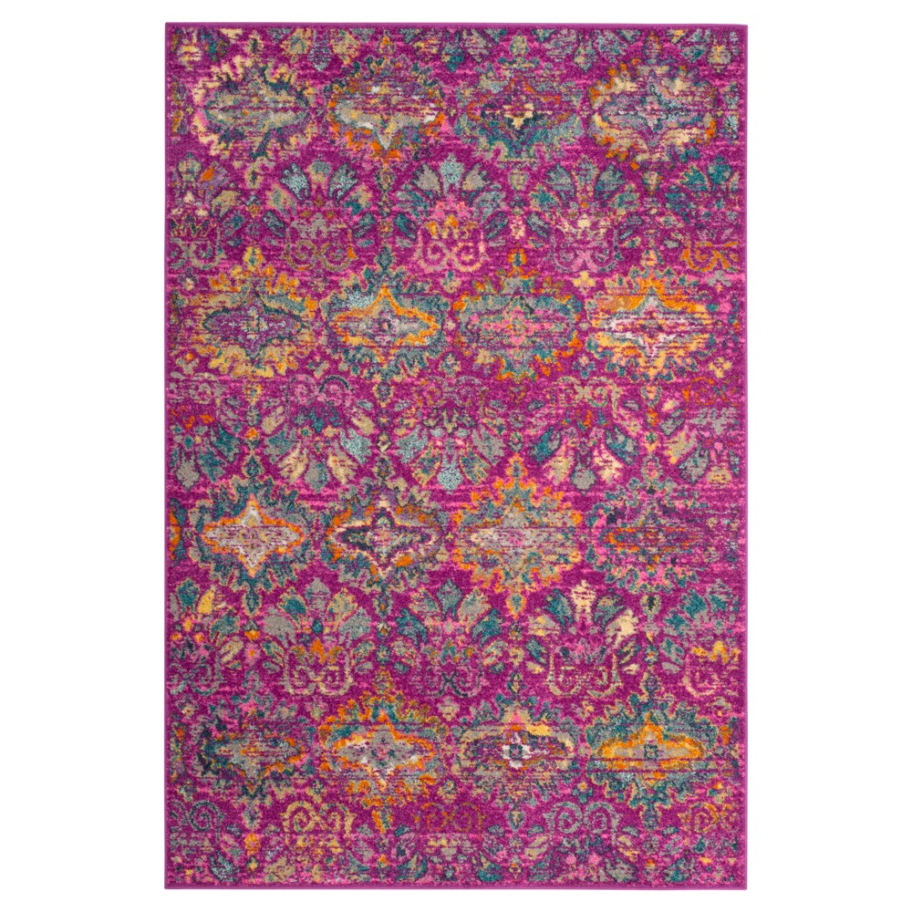 Fuchsia/Blue Damask Loomed Accent Rug 4'x6' - Safavieh