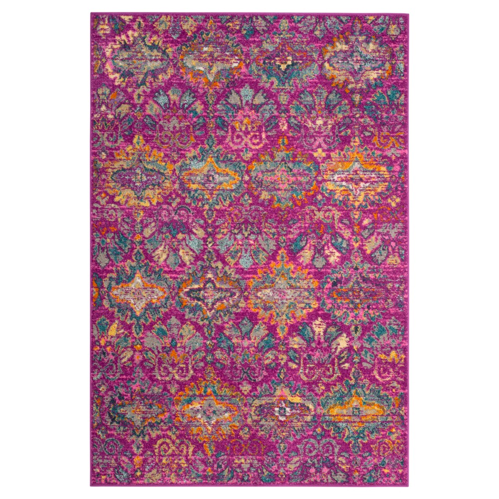 Fuchsia/Blue Damask Loomed Accent Rug 4'x6' - Safavieh