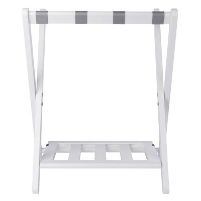 White Folding Wood Luggage Rack with Shelf