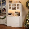 71inTall Kitchen Pantry Cabinet, Kitchen Storage Hutch with Led Lights Power Outlets, Microwave Stand, Glass Door, Adjustable Shelves, Handless Design - 2 of 4