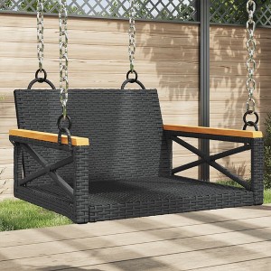 vidaXL Swing Bench Black 24.8"x24.4"x15.7" Poly Rattan - 1 of 4