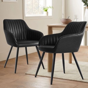 Set of 2 Modern Dining Chairs with Armrests, Upholstered Chairs with Back and Black Metal Legs for Kitchen or Dining Room-Maison Boucle - 1 of 4