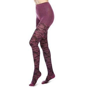 Memoi Floral Paisley Cotton Blend Sweater Tights Fuchsia Heather S-M - 1 of 4