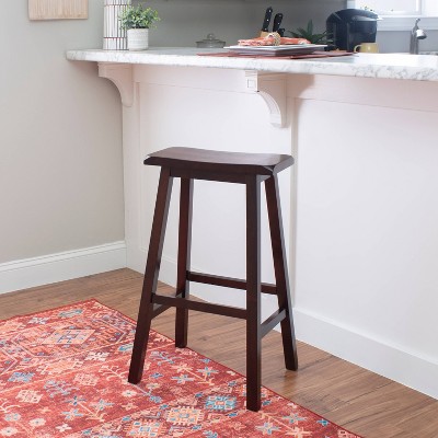 Transitional 29" Saddle Seat Dark Brown Wooden Stool