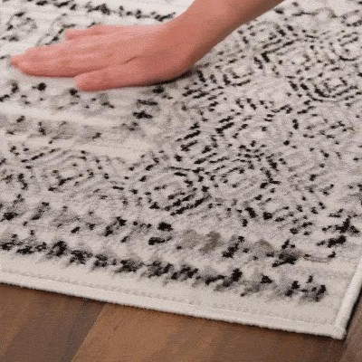 Gray and Black Geometric 6'7" Square Polypropylene Area Rug