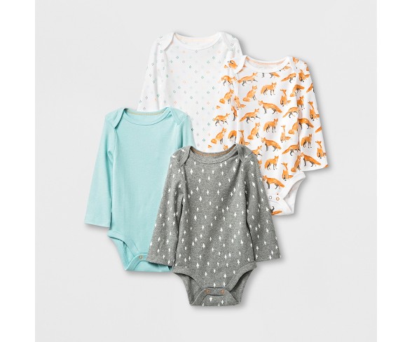 Baby 4pk Long Sleeve Bodysuits - Cloud Island&#153; Newborn