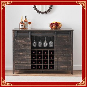 Garvee Elegant Farmhouse Wine Bar Cabinet with Sliding Barn Door – 47" Kitchen Coffee Bar with 16 Wine & Glass Racks - 1 of 4