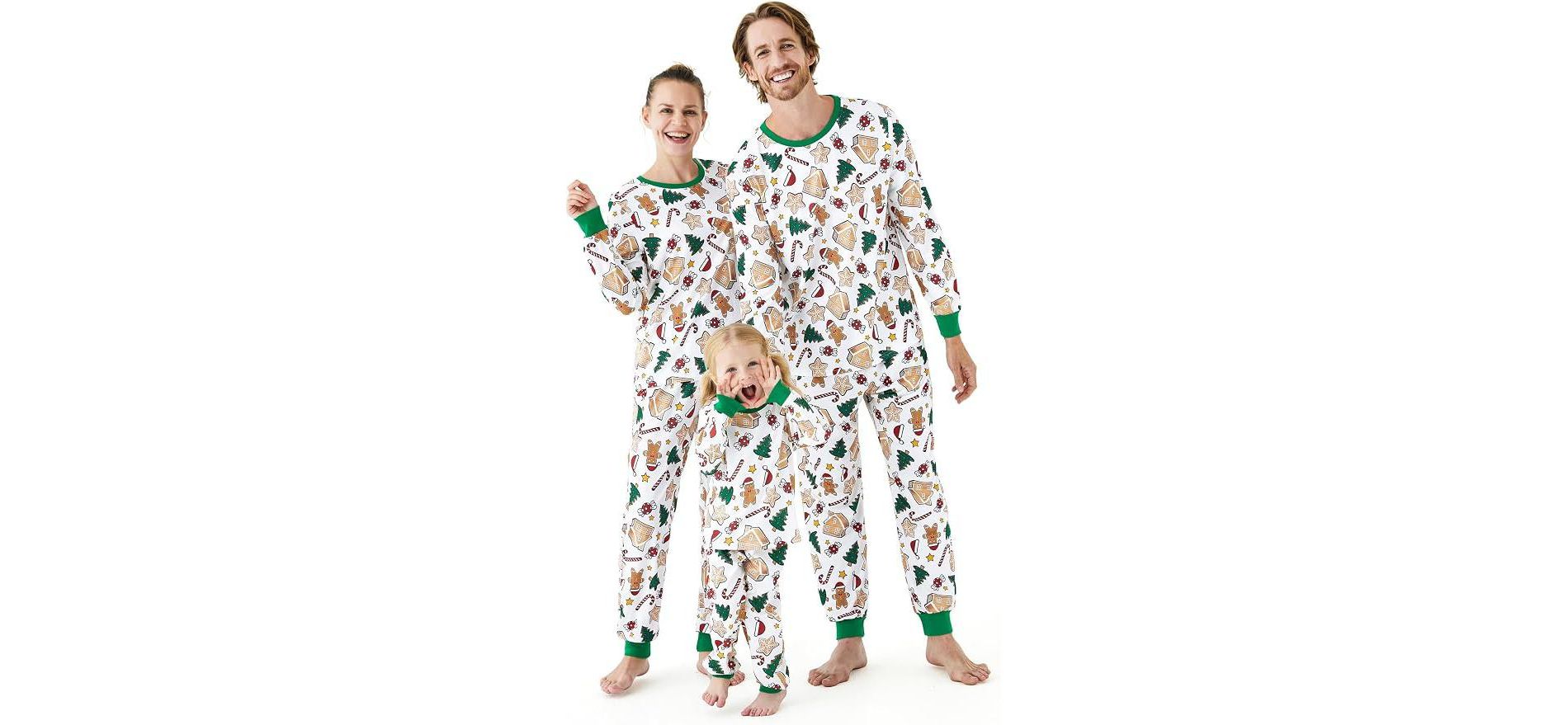 PATPAT Matching Family Pajamas Xmas Christmas Element Print Xmas Holiday PJs Green