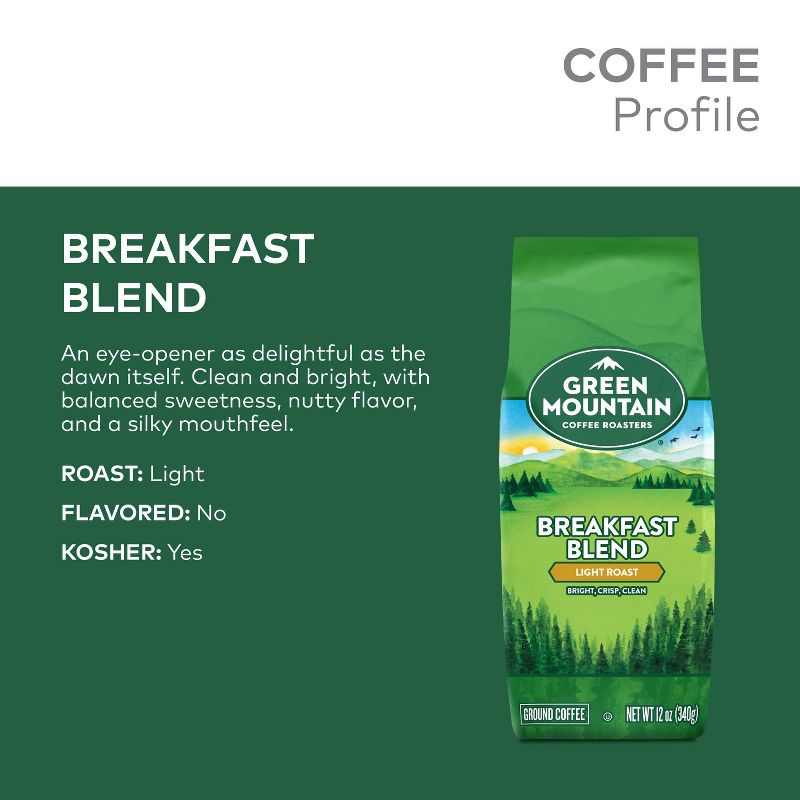 Green Mountain Coffee Breakfast Blend Ground Coffee - Light Roast - 12oz, 4 of 11