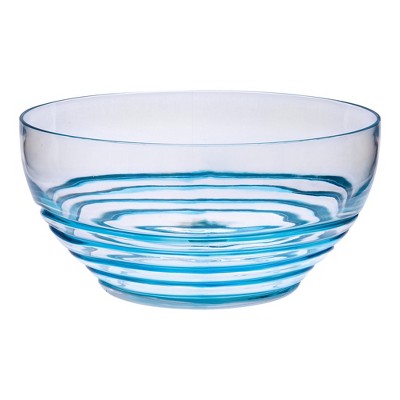 HomeRoots 10" Clear and Blue Swirl Acrylic Round Salad Bowl