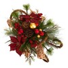 Nearly Natural 18-in Christmas Sleigh with Poinsettia, Berries and Pinecone Artificial Arrangement with Ornaments - image 4 of 4