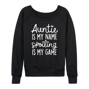 Women's - Instant Message - Spoiling Is My Game Lightweight French Terry Wide Neck Long Sleeve Graphic Shirt - 1 of 4