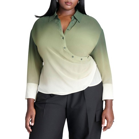 ELOQUII Women's Plus Size Ombre Wrap Button Down Top - image 1 of 4