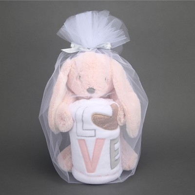 Lambs & Ivy Blanket & Plush Luxury Newborn Baby Gift Set - Pink Bunny