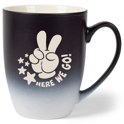100 North Peace Sign 10 Ounce Black and White Two Toned Ombre, Comfortably Fits Your Hands, Ceramic Tea Coffee Cup Mug, Here We Go!