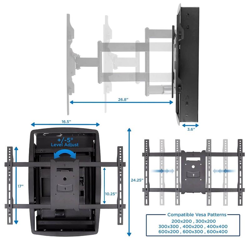 Mount-It! Recessed TV Wall Mount, Articulating Full Motion in-Wall TV Bracket for Flush Installation Fits Screen Sizes 32 - 70 Inch, Up to 175 lbs, 4 of 8