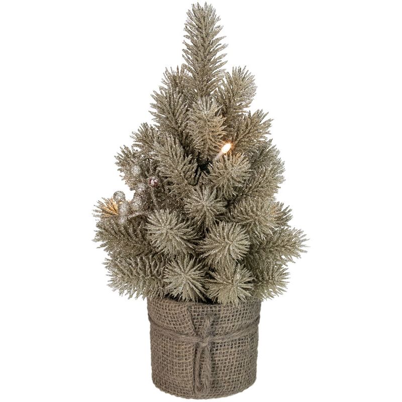 Northlight 10.25" LED Potted Champagne Metallic Glitter Artificial Christmas Tree - Clear Lights, 1 of 5