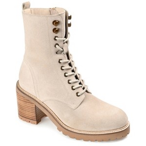Journee Signature Womens Genuine Leather Malle Round Toe Stacked Combat Booties - 1 of 4
