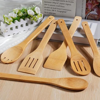 Cheer Collection Premium Bamboo Cooking Utensil Set – 6 Piece Non-Scratch Wooden Spatulas & Spoons for Kitchen — фото 5