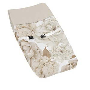 Sweet Jojo Designs Girl Changing Pad Cover Peony Floral Garden Taupe and Ivory - 1 of 4