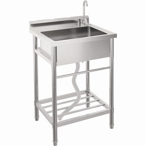 Stainless Steel Utility Sink, Free Standing Single Bowl Kitchen Sink with Faucet, Hot and Cold Water Pipe, Freestanding Commercial Sink - 1 of 4