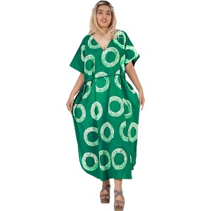 LEELA Women's Summer Maxi Nightdress Cover Up Gown Caftan Loungewear Dashiki House Dresses for Women 3X-4X Green, Polka Dots - 1 of 4
