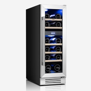 Yeego 12" 17-Bottle Dual Zone Wine Cooler, Tempered Glass Door w/Lock, Built-in/Freestanding - 1 of 4