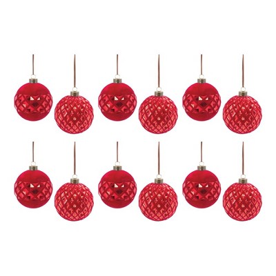 Red Harlequin Glass Ball Christmas Ornament Set of 12
