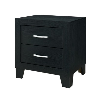Vynxaria Modern 2-Drawer Nightstand - Black Wood Finish, Glamour Accents, Bedroom Bedside Storage Furniture