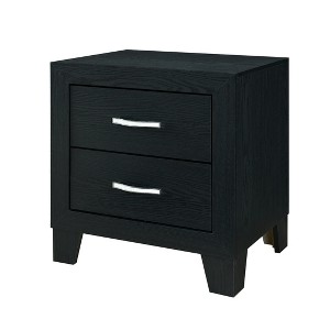 Vynxaria Modern 2-Drawer Nightstand - Black Wood Finish, Glamour Accents, Bedroom Bedside Storage Furniture - 1 of 4