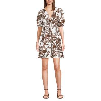 Lands' End Women's Linen Above the Knee Puff Sleeve Dress