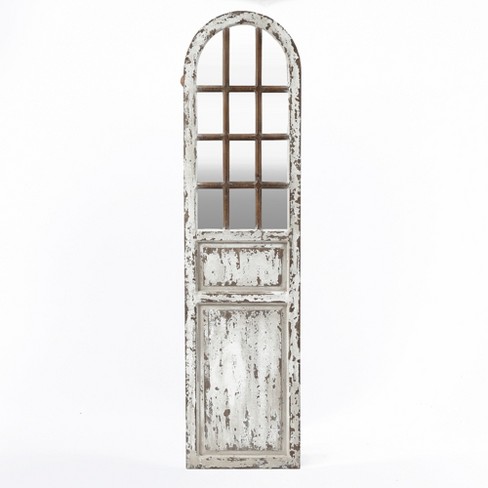 LuxenHome Distressed White Wood Farmhouse Door Leaning Floor & Wall Mirror - image 1 of 4