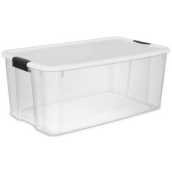 Sterilite Storage System Solution with 116 Quart Clear Stackable Storage Box Organization Containers with White Latching Lid